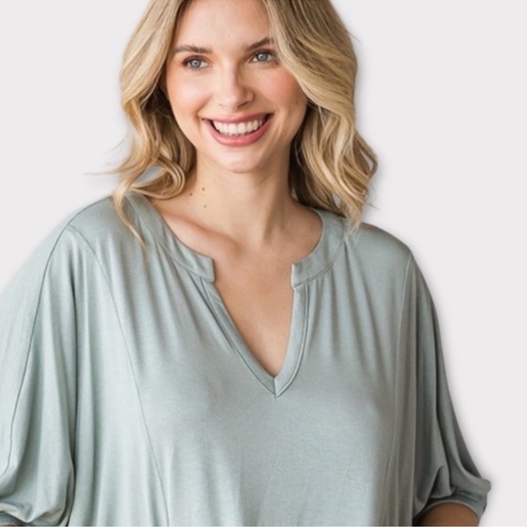 New Relaxed Dolman Sleeve V Neck Spring Summer Top - Picture 2 of 4